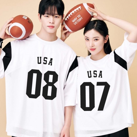 USA+앞번호 화이트 럭비반티